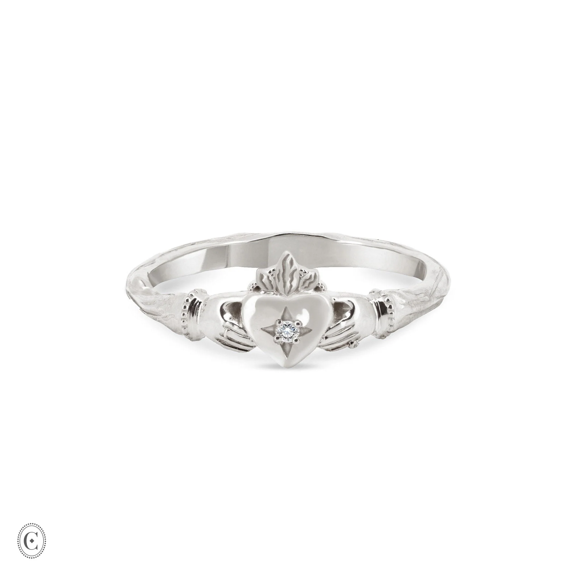 Claddagh North Star Diamond Gold Ring - 14k White Gold