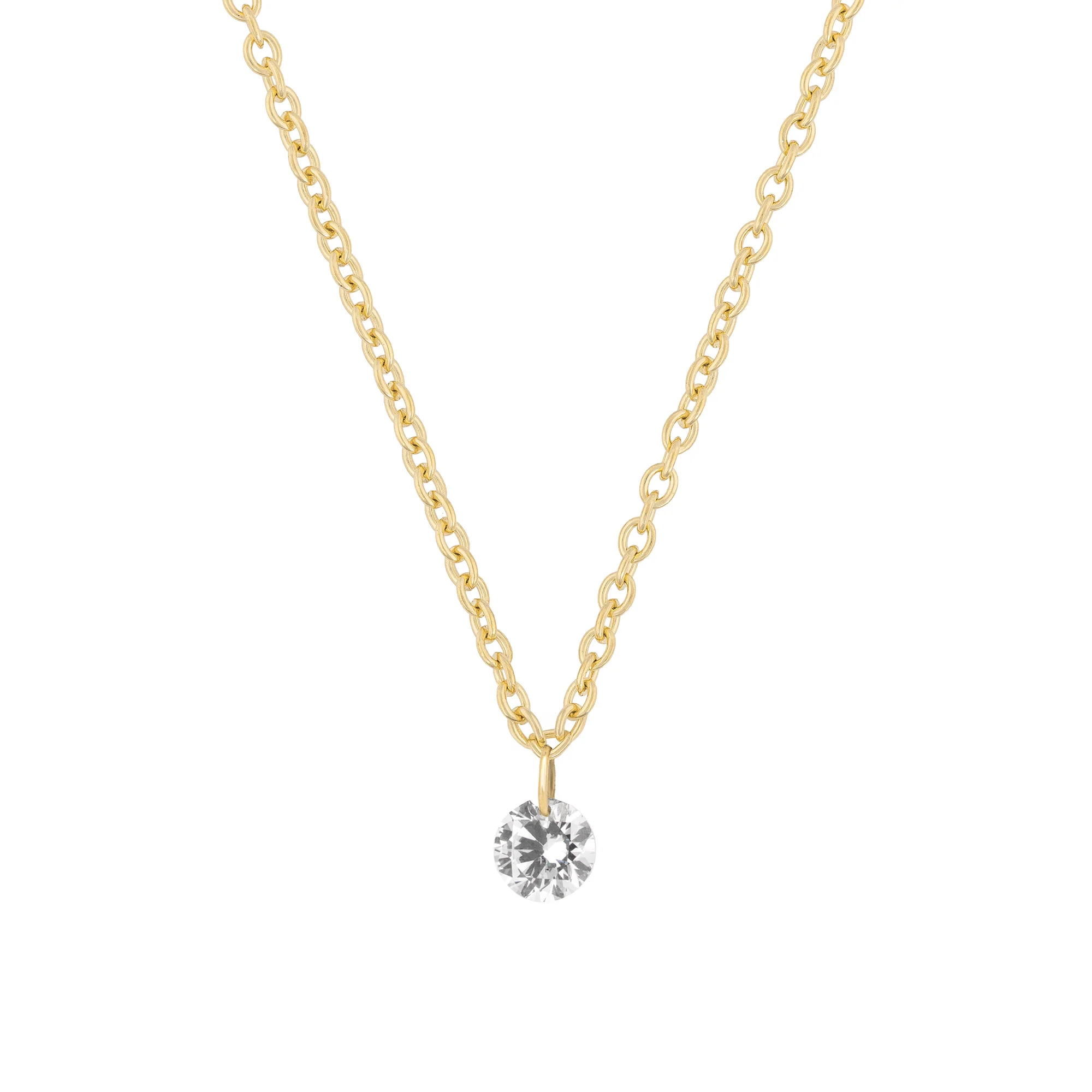 Dewdrop 0.5ct Drilled Solitaire Diamond Necklace - 14k Gold