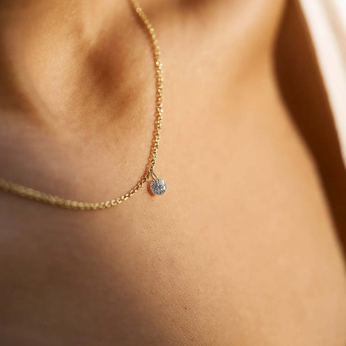 Dewdrop 0.5ct Drilled Solitaire Diamond Necklace - 14k Gold - Image 3
