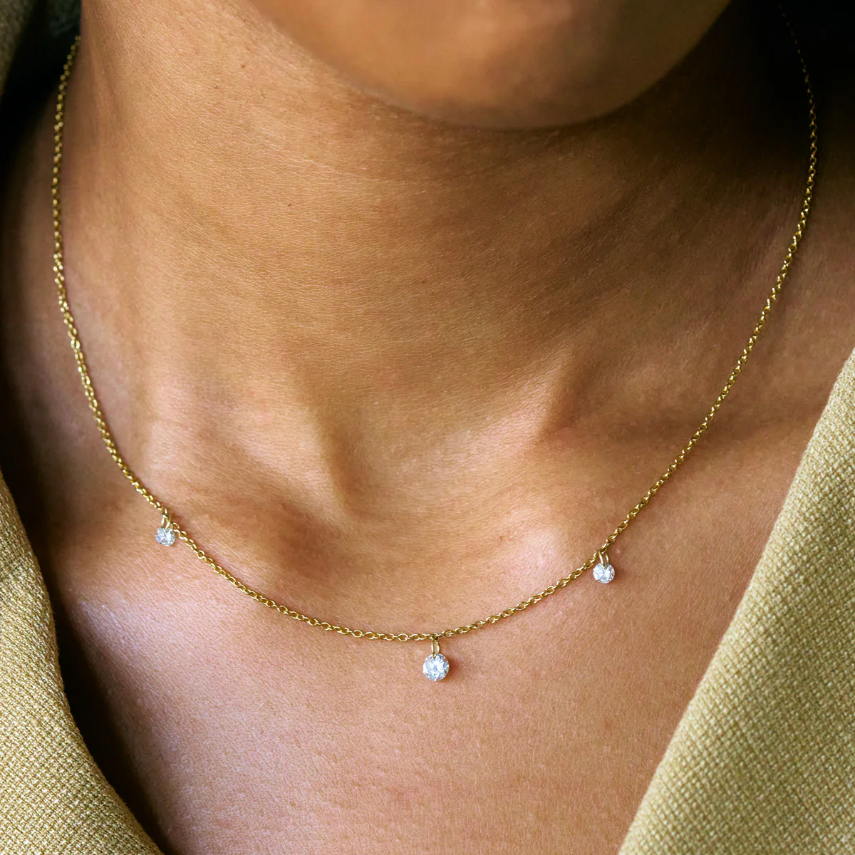 Dewdrop Three Diamond Necklace - 14k Gold - Image 3