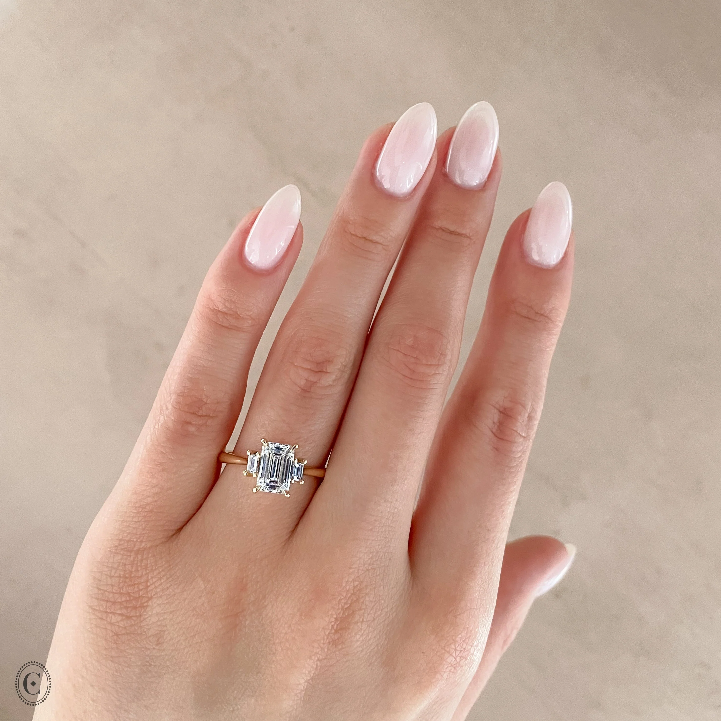 Hero - Emerald Cut Three Stone Diamond Engagement Ring 14k Gold - Image 3