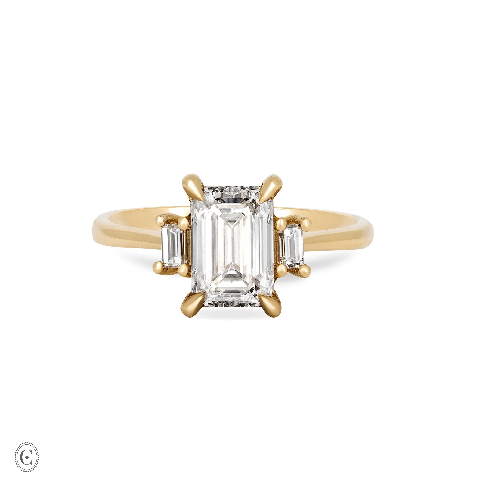 Hero - Emerald Cut Three Stone Diamond Engagement Ring 14k Gold - Image 7