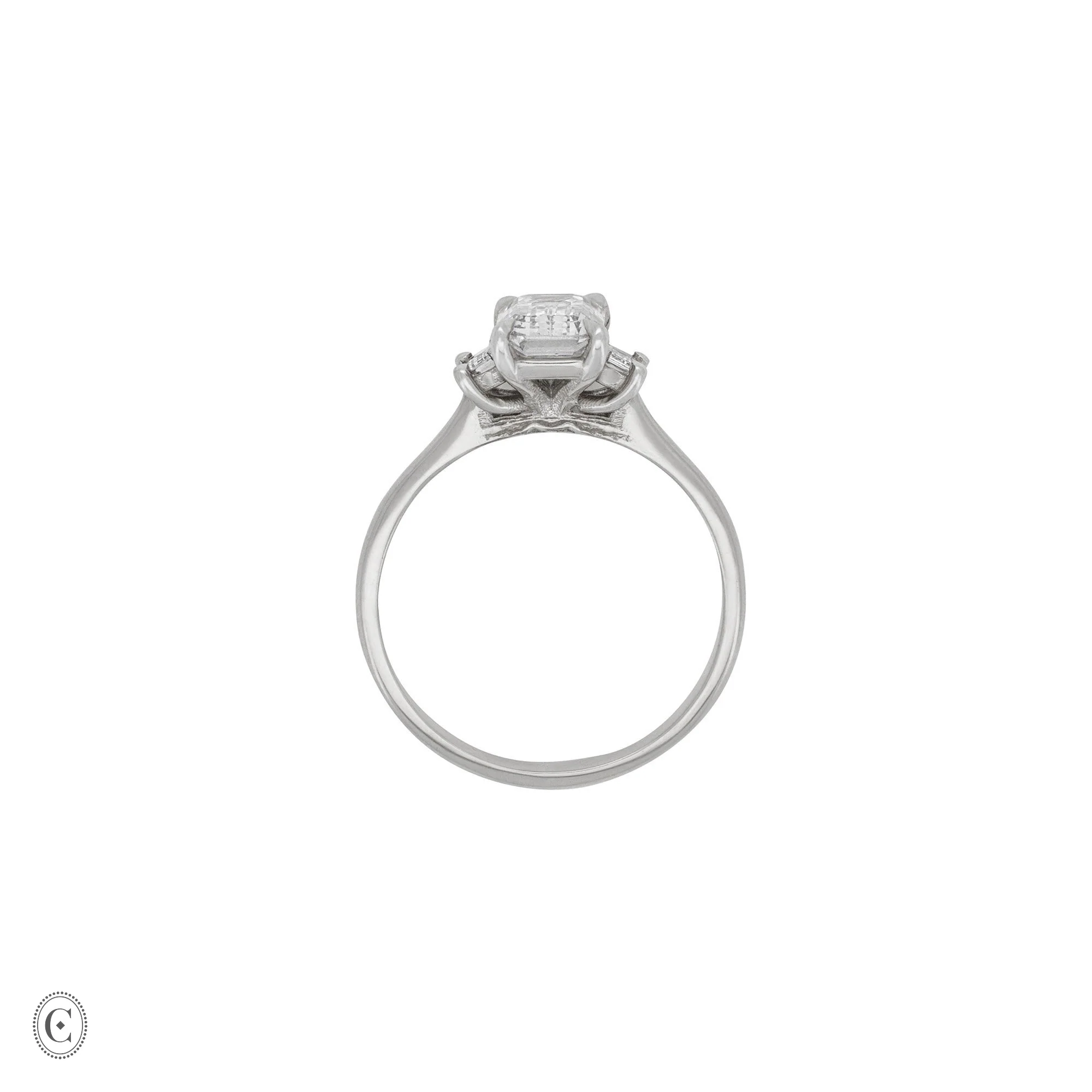Hero - Emerald Cut Three Stone Diamond Engagement Ring 14k White Gold - Image 5
