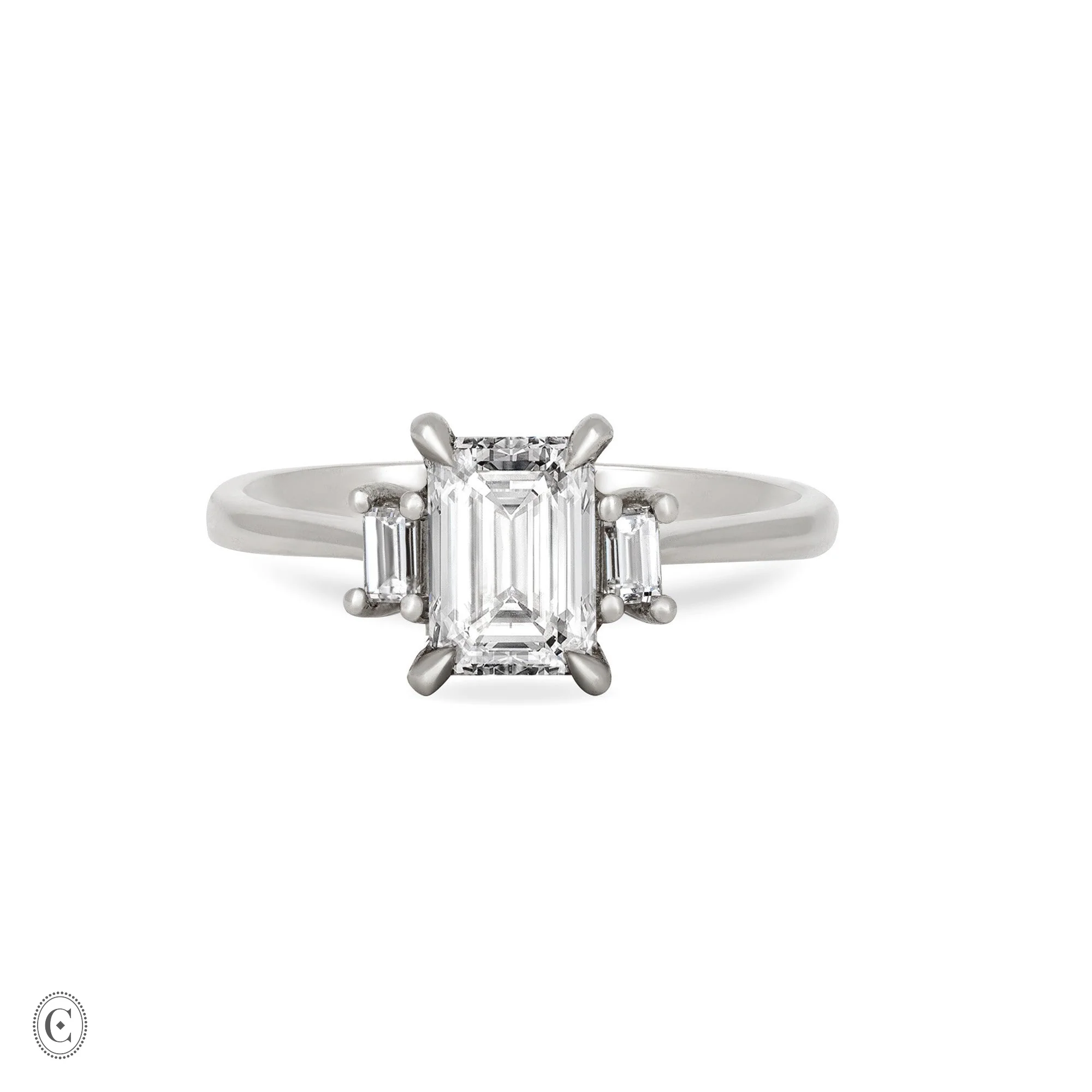 Hero - Emerald Cut Three Stone Diamond Engagement Ring 14k White Gold - Image 6
