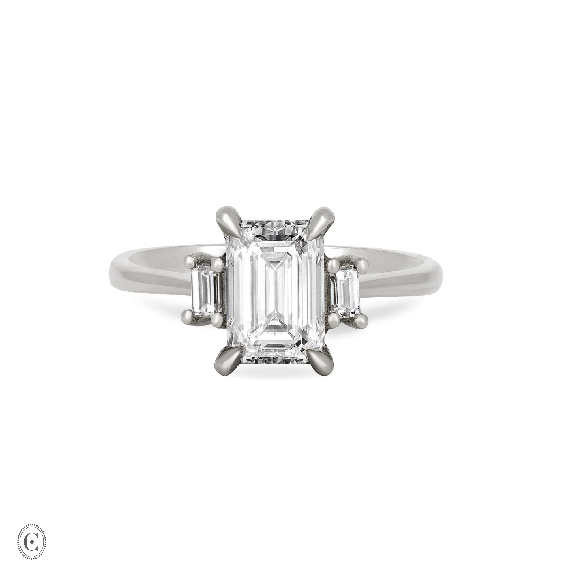 Hero - Emerald Cut Three Stone Diamond Engagement Ring 14k White Gold - Image 7