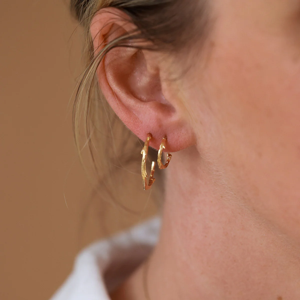 Hawthorn Twig - 14k Gold Small Hoop Earrings - Image 3