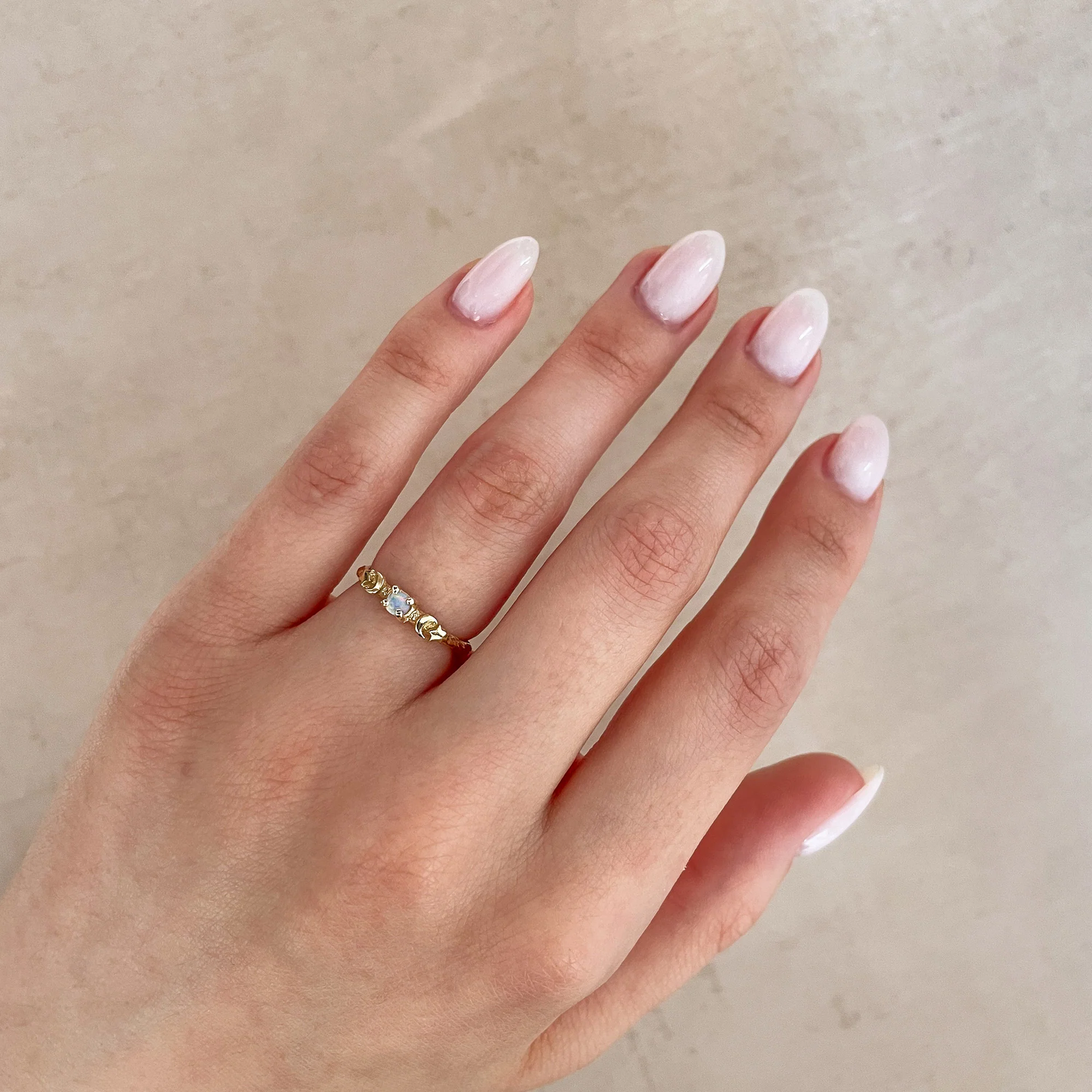 Sun, Moon & Stars Opal Ring - 14k Gold - Image 6