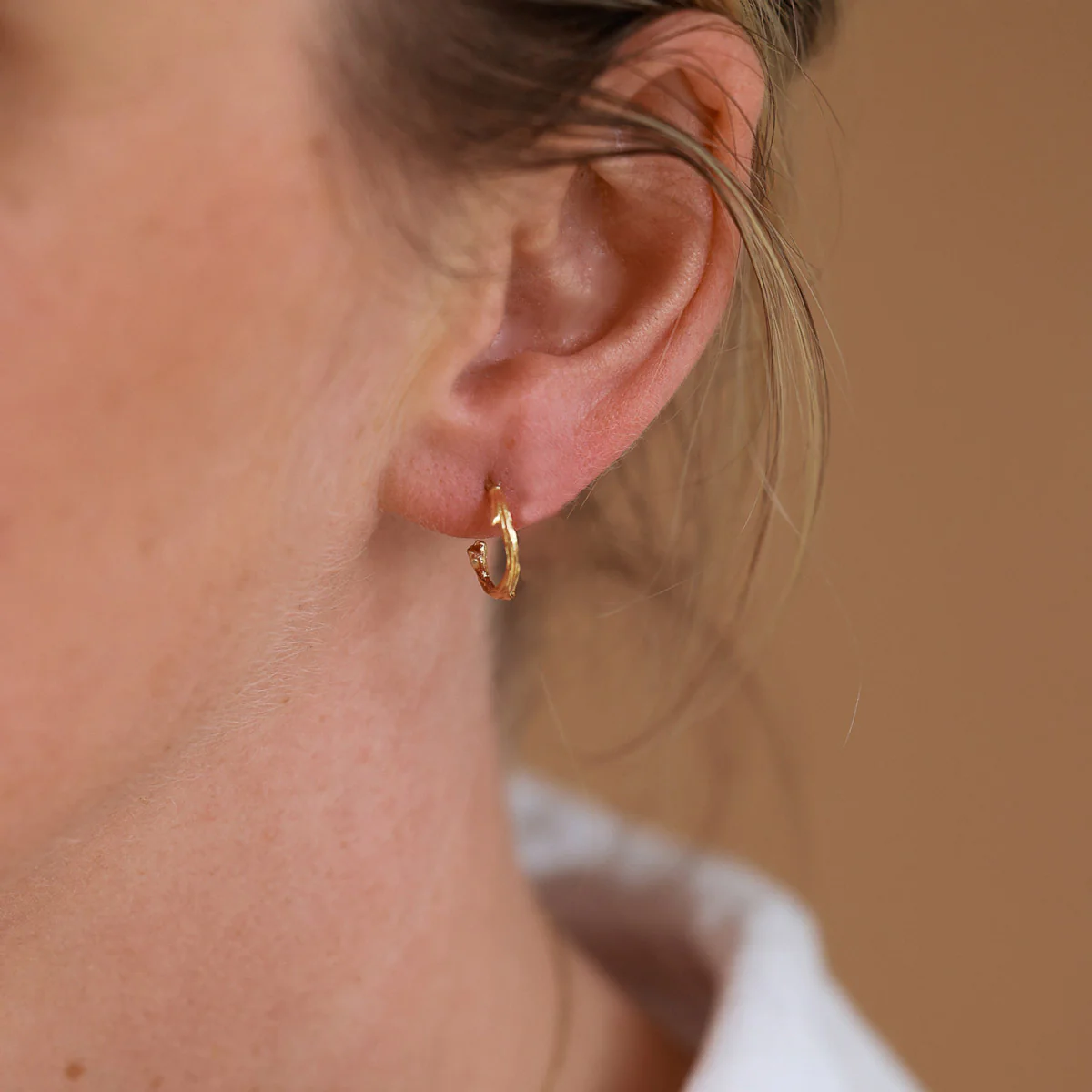 Hawthorn Twig - 14k White Gold Small Hoop Earrings - Image 2
