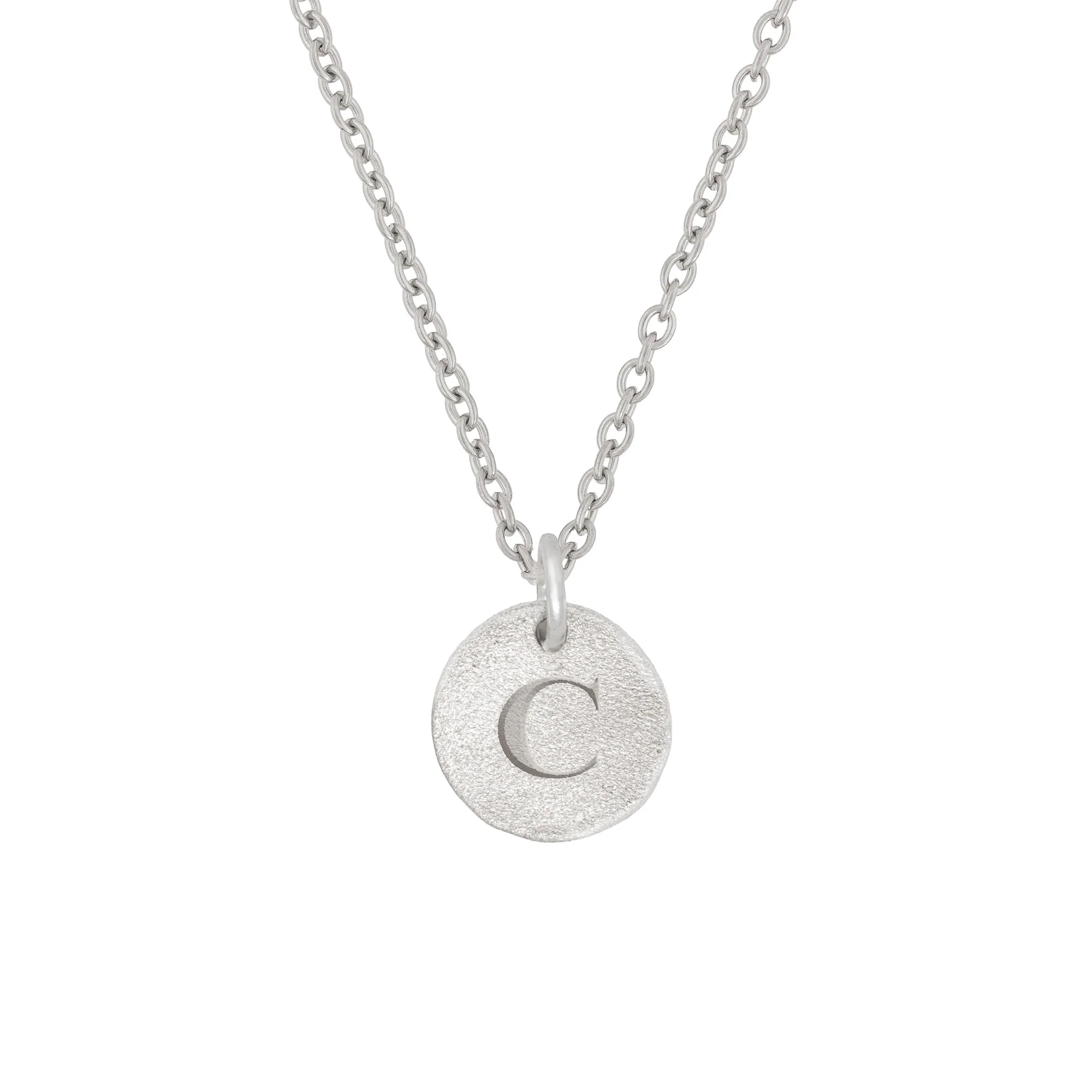Midi Disc Necklace - 14k White Gold Initial Letter