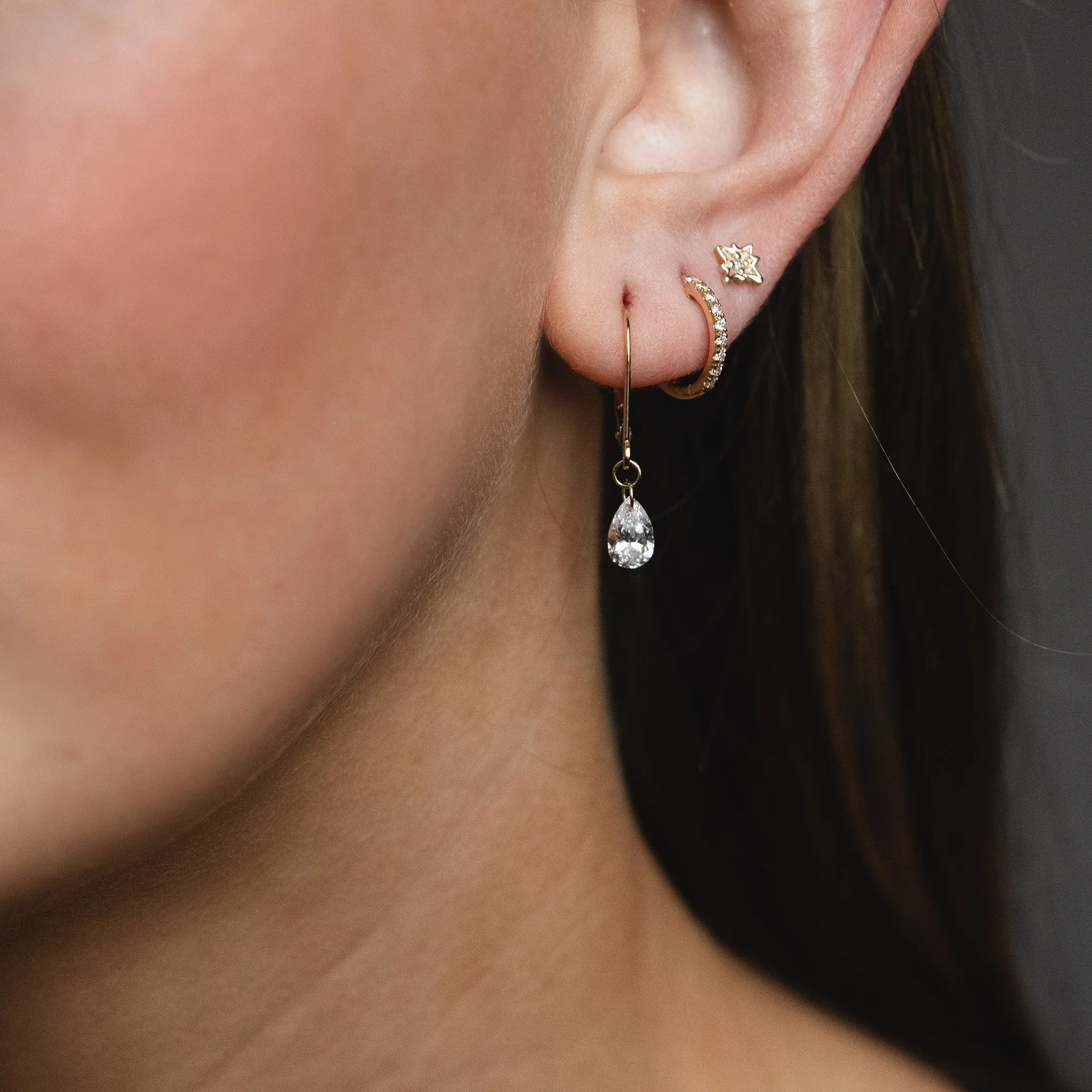 Teardrop Diamond Earrings - 14k White Gold - Image 3